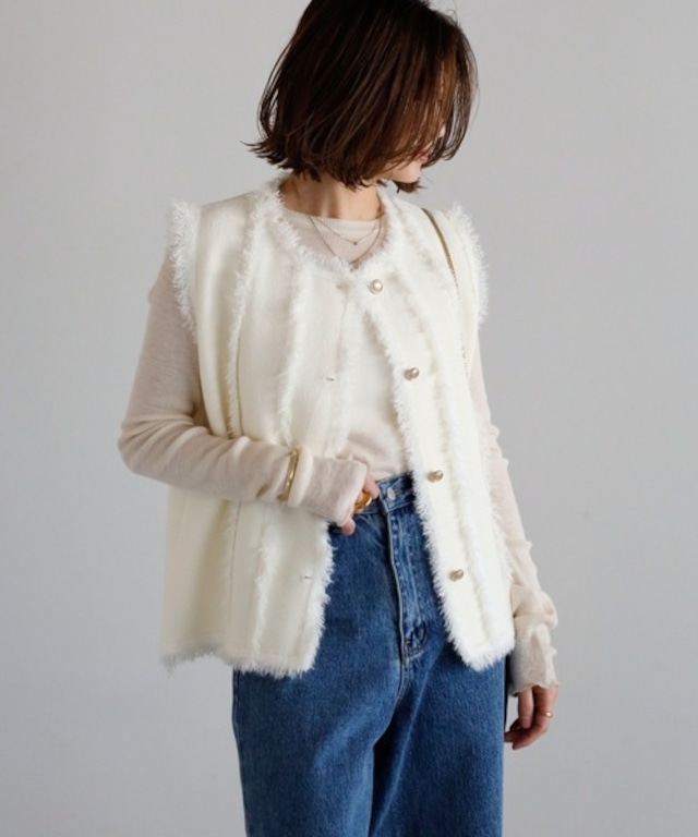 フリンジリブニットベスト