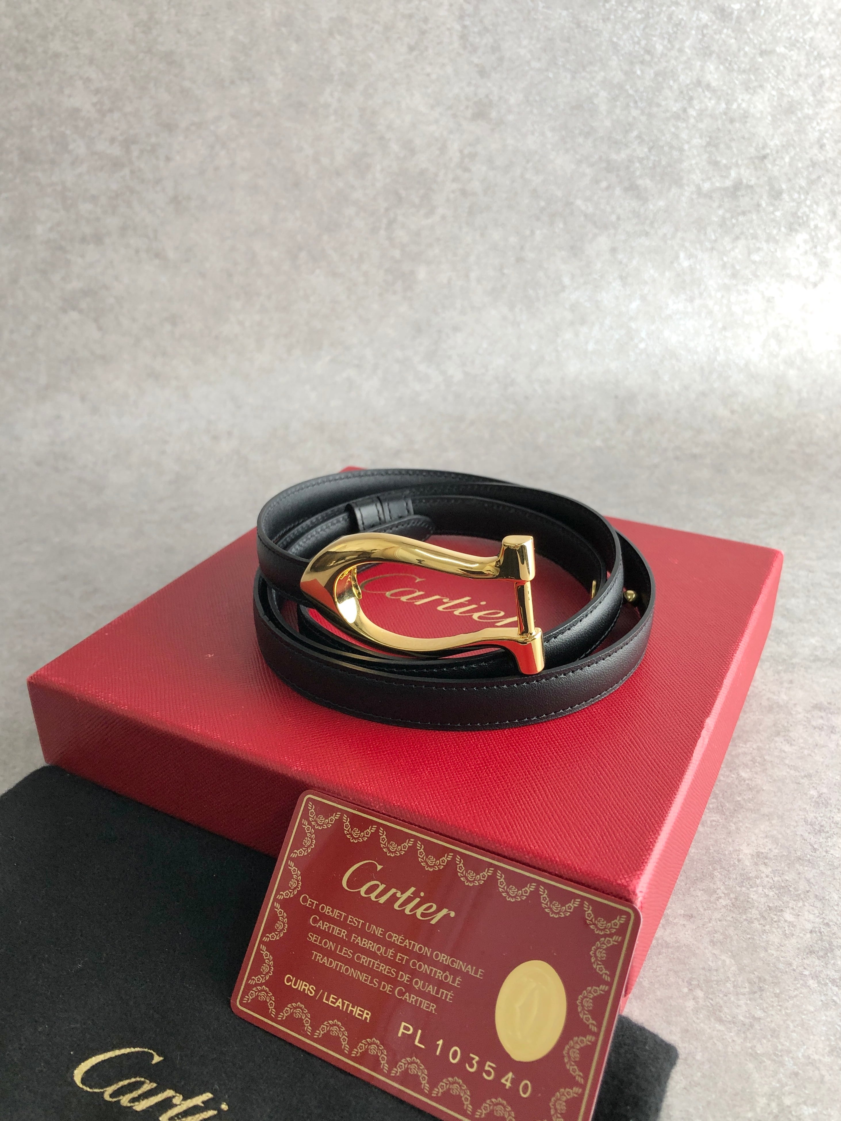 Cartier ブラックレザー ベルト/パンテールCバックル Cartier カルティエ パンテール ドゥ カルティエ ベルト ブラック