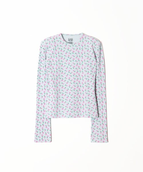 トップス HOLIDAY./ SUPER RIB PADDED SHOULDER TOPS HOLIDAY】 super rib padded shoulder crew neck l/s tops (flower
