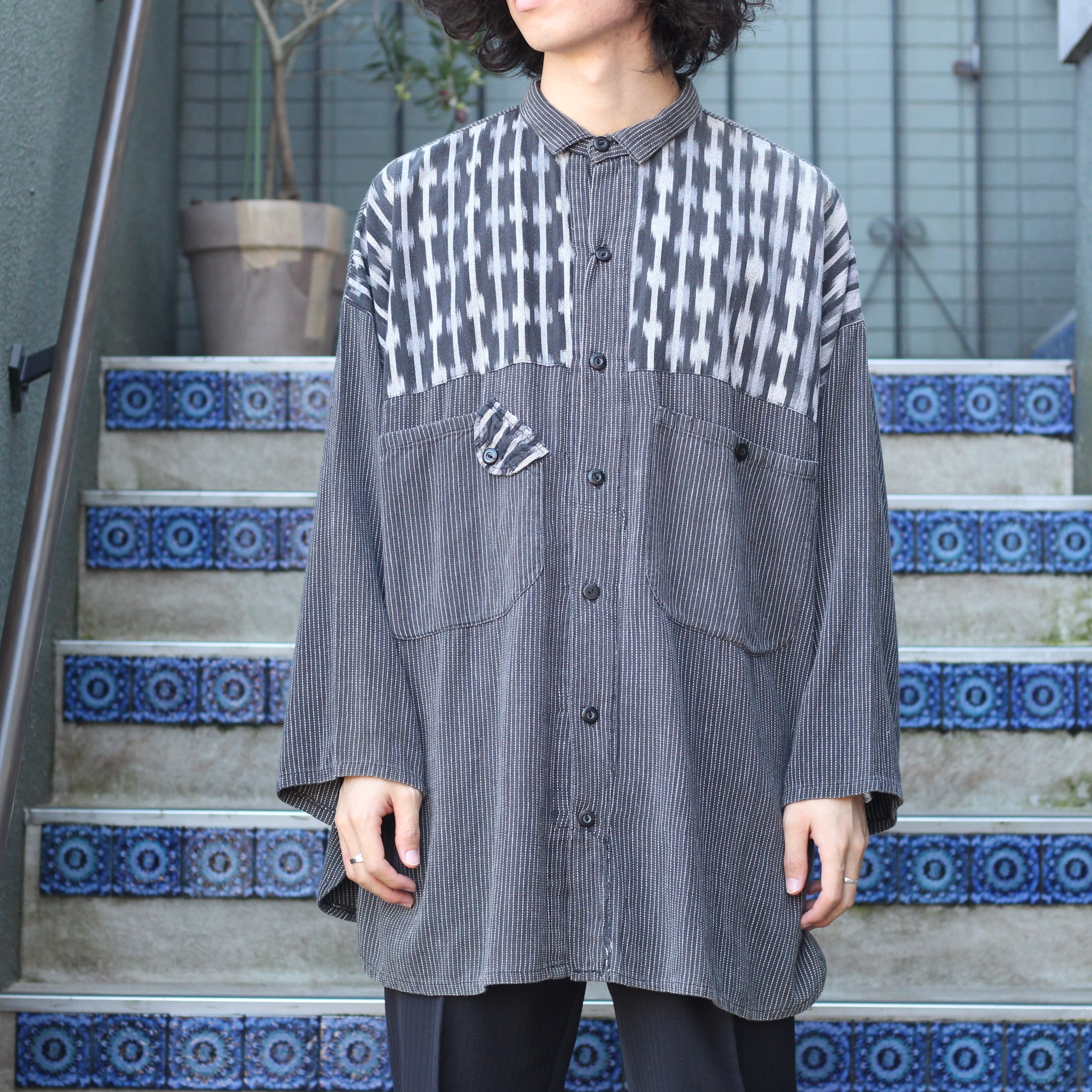 USA VINTAGE BLANCO NEGRO POCKET DESIGN OVER SHIRT/アメリカ古着