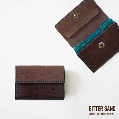 【BITTER SAND】カードがたくさん入る ミニ財布【ビターブラウン×ターコイズ】（在庫あり）