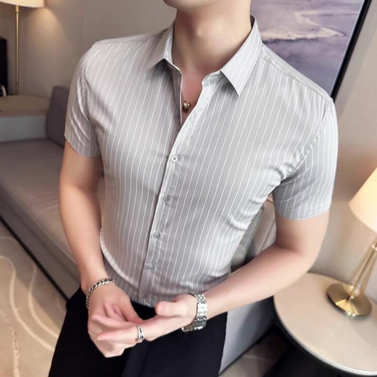 striped slim casual shirt 00110