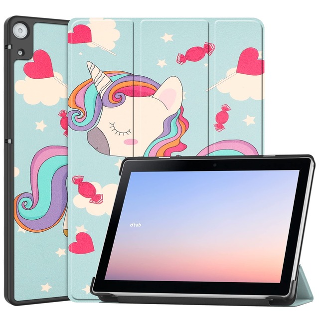 dtab d-51C ケース ドコモ dtab d-51C ケース NTT docomo dtab d-51C ケース dtab d-51C カバー 10.1インチ Pokaas 専用ケース タブレットケース オートスリープ機能付き 三つ折り スタンド機能 全面保護型 マグネット開閉式 傷つけ防止 薄型 軽量 衝撃吸収 (dtab d-51C docomo, ユニコーン)