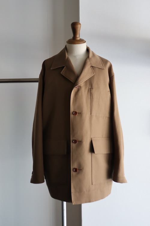 tilt The authentics " 3 Fabric Back Stain Gabardine Open Collar Jacket( Dark Ocher )"