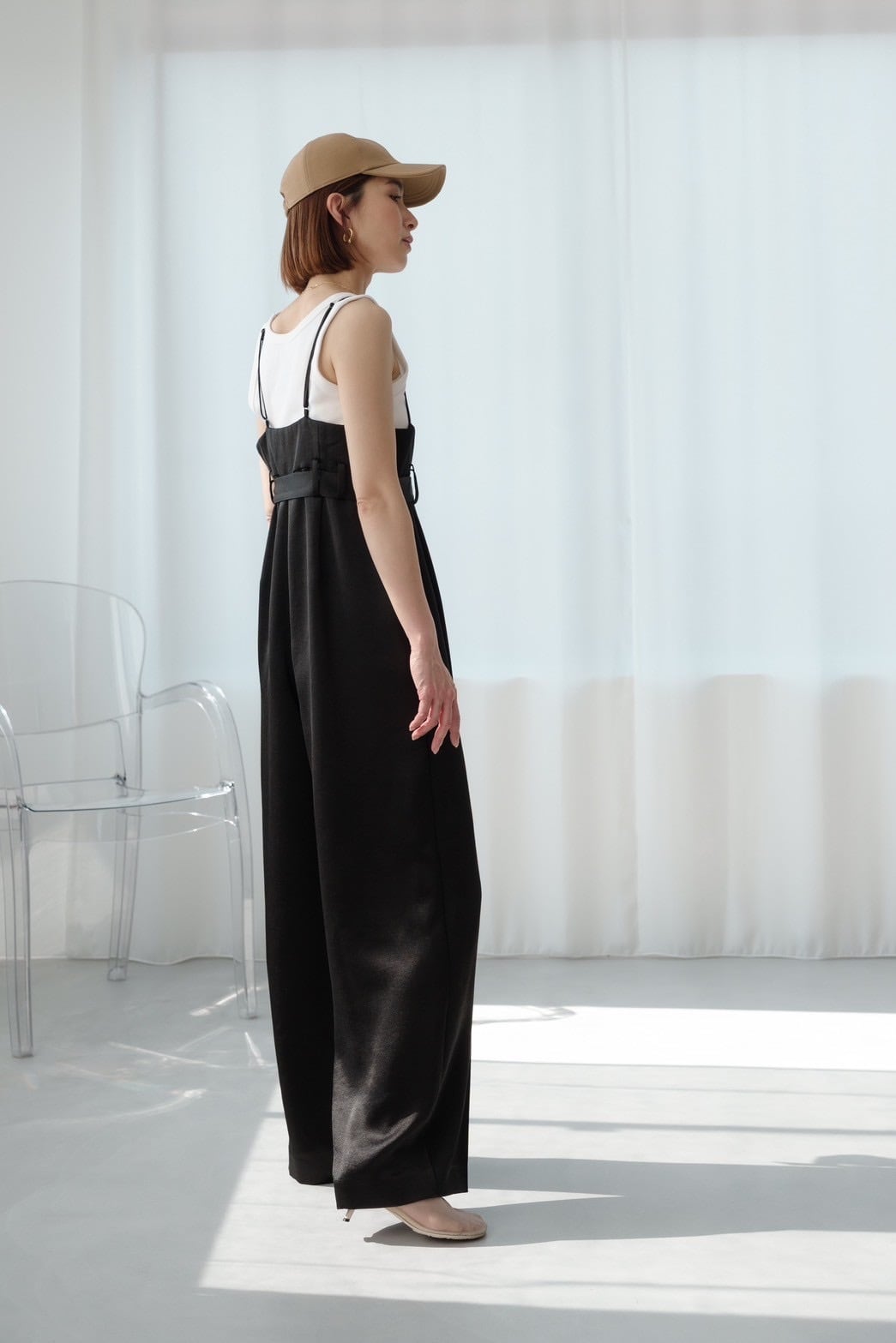 roughlow◇otona satin wide salopette ネイビー