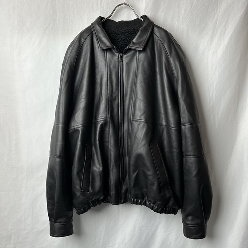 レザージャケット　裏地ボア　良シルエット　シンプル　黒  古着