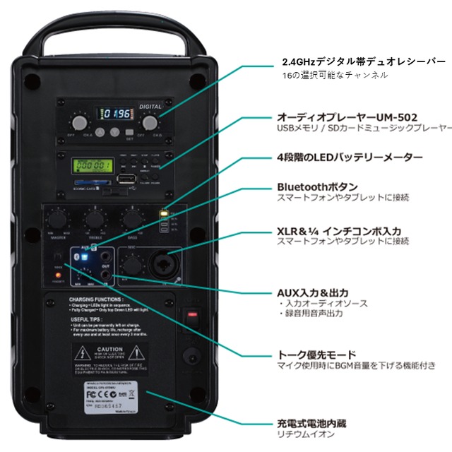 2.4GHz帯ワイヤレスアンプ(マイク 3本対応)/ GPA-680DU 2.4GHz帯ワイヤレスアンプ(マイク 3本対応)/ GPA-680DU