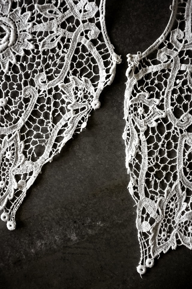 フランス 1900s 3人の時計草と大きなレースのつけ襟 カラー  アンティーク