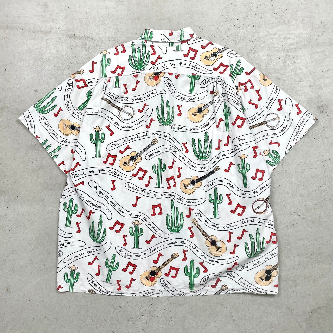 90s santa fe vintage ゲームシャツ　ハーフパンツ 刺繍 半袖 90年代 USA製 CACTUS CLUB 総柄シャツ 半袖シャツ メンズXL 古着