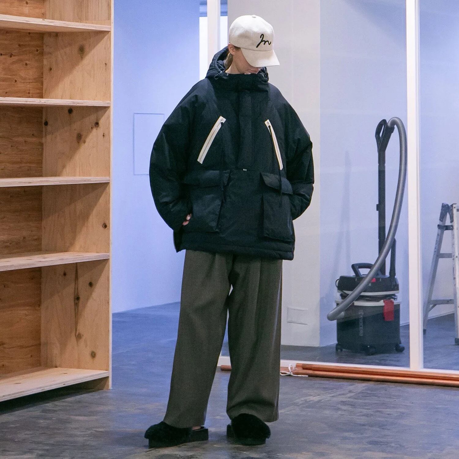 my beautiful landlet NYLON DOWN ANORAK HOODIE BLACK | nua