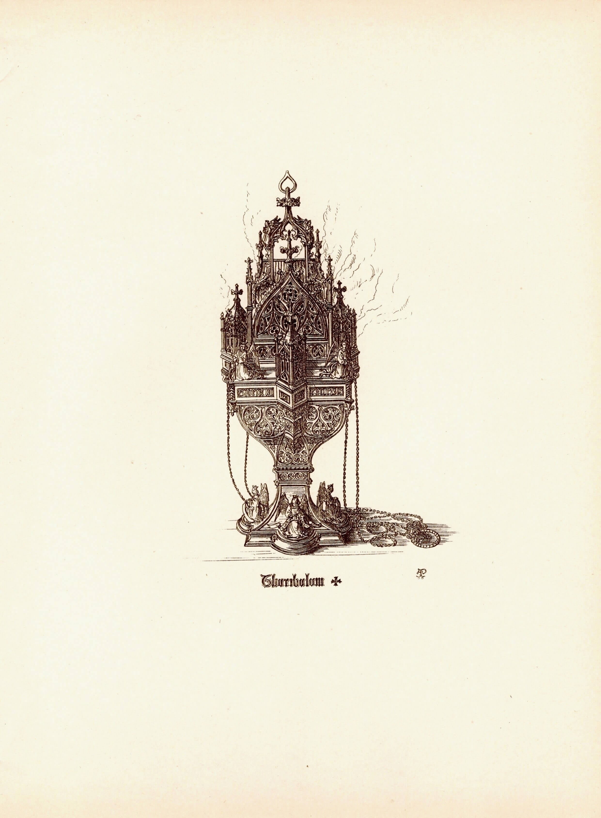 イギリス 15世紀と16世紀の装飾品 Thuribulum トゥリブルム 香炉 版画