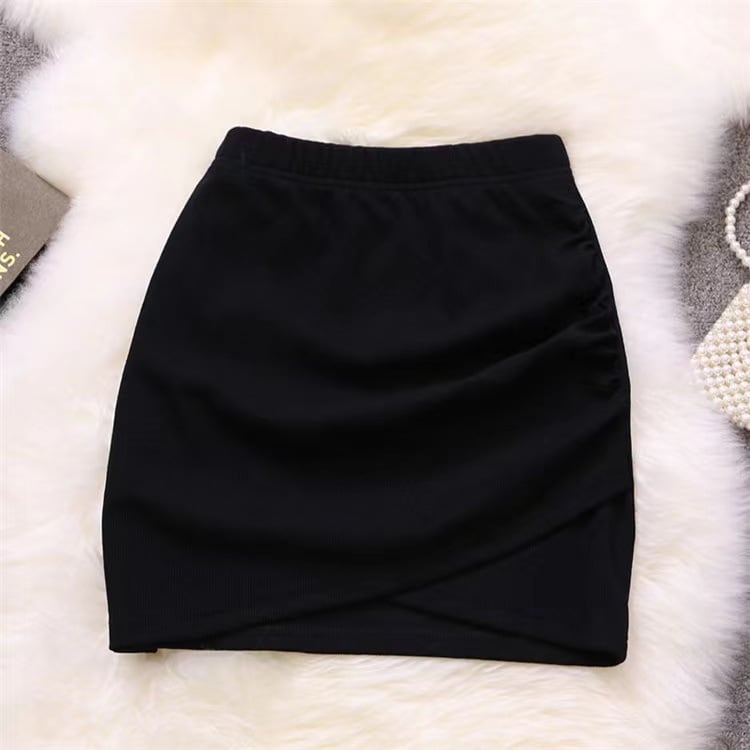 【新作】【送料無料】 スタイリッシュなデザインの夏の韓国風イレギュラープリーツスカート、ハイウエスト、スリムフィット、Aラインスカート、ヒップカバーショートスカート 0298120543915
