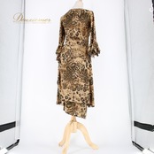 社交ダンス 衣装 スタンダード ドレス ワンピース レッスンウェア パーティドレス 黒 茶 ヒョウ柄 ベージュ系 ブラウン系 ブラック系 上品 ダンス用 大人 女性 おしゃれ 伸縮性あり フレア スカート 舞台衣装 セクシー パーティー コンサート カジュアル エレガント シンプル 洗練された ヒョウ柄ドレス ビジュアル インパクト