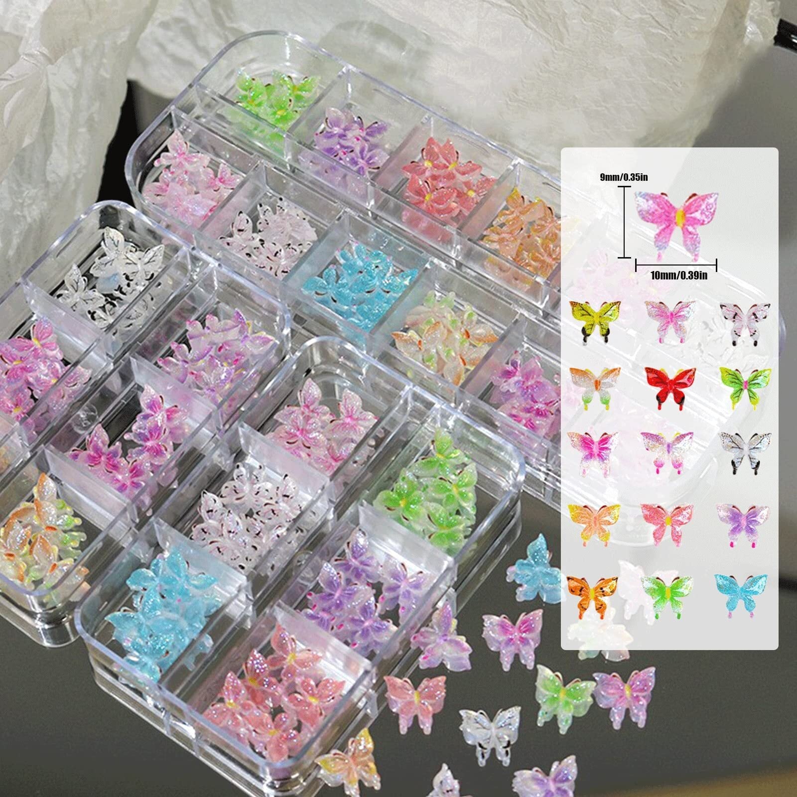新春セール】ネイルパーツ 蝶々 約60個セット 3D 立体 夜光 蝶 ネイル