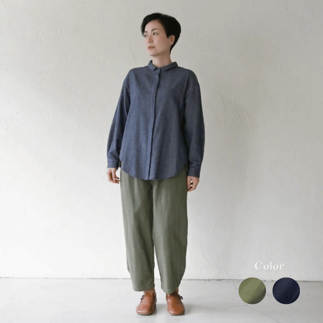 【sisam】スラブヘリンボンスソスリットパンツ|オーガニックコットン
