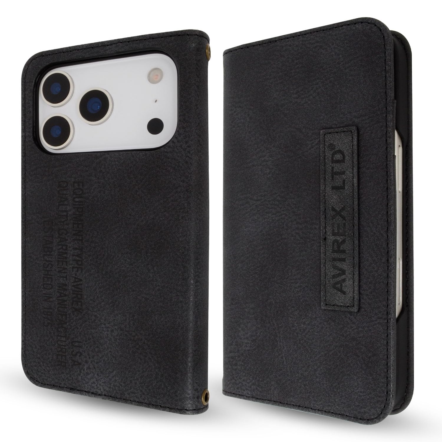 AVIREX iPhone 18 Pro/17 Pro 兼用 手帳型ケース ヴィンテージ風 カード収納 ブラック