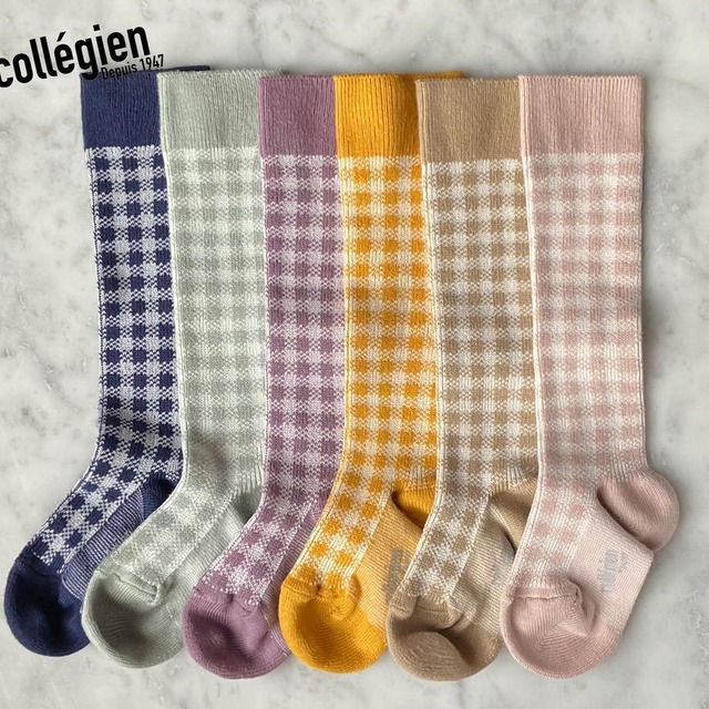 Collegien - Claude Gingham Knee-high Socks / Petite Taupe