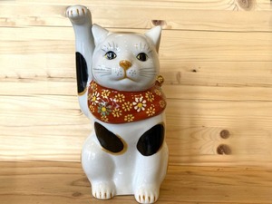 丸窯　招き猫6号　上絵　【商品番号：039】