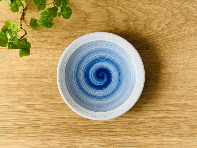 小石原焼　やまぜん窯　4.5寸皿　青　②　[13-281]