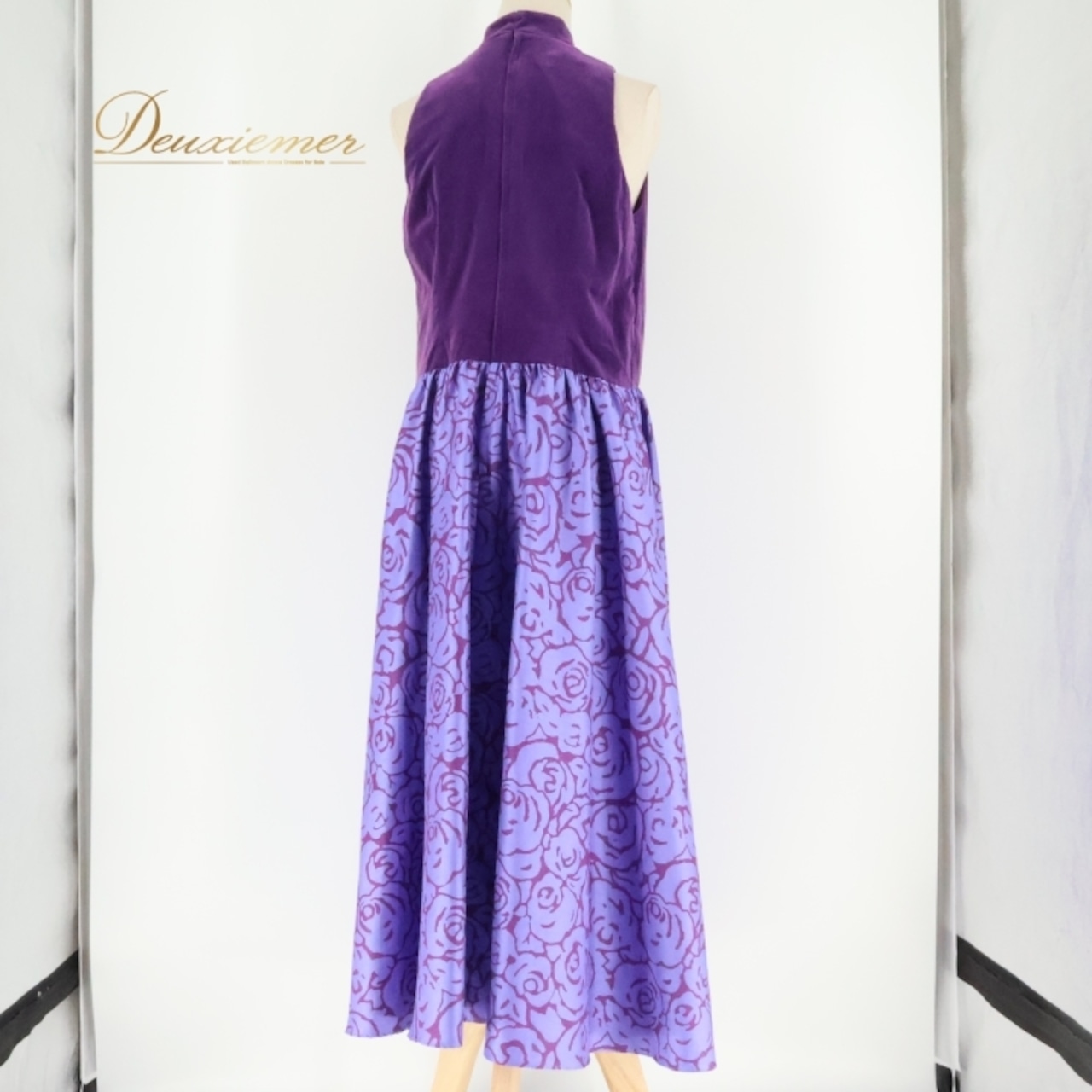 フラダンス 衣装 ワンピース ドレス メネフネプランテーション パープル系 MENEHUNE PLANTETION ベロア ハイネック ノースリーブ ワントーン 異素材 かわいい 華やか 鮮やか 上品 きれい ハワイアン アロハ フラ ダンス レッスン 練習