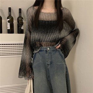 透かし編みニット レディース トップス ニット セーター プルオーバー メッシュセーター オーバーサイズ ゆったり ゆるめ ミディアム丈 長袖 ドロップショルダー 萌袖 ワイドスリーブ ボートネック 襟なし 透け感 シースルー 伸縮性 シンプル カジュアル おしゃれ こなれ感 ルーズ 個性的 抜け感 無地 春 夏 女の子 デート お出かけ イベント リゾート 旅行 休日 バカンス ライブ 重ね着 韓国 オルチャン コーデ 普段使い 着回し S M L ブラック イエロー カーキ グラデーションカラー