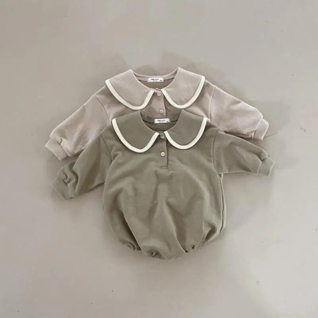 送料無料　2カラー　ベビー　襟付きナチュラルロンパース　韓国子供服　66cm～90cm