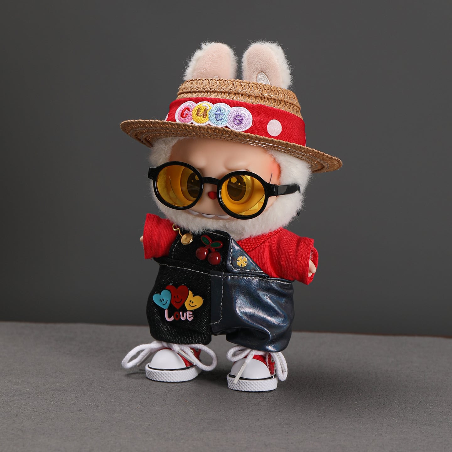 ラブブ 1-3世代対応 トップス+サロペット+麦わら帽子+靴+メガネ Labubu