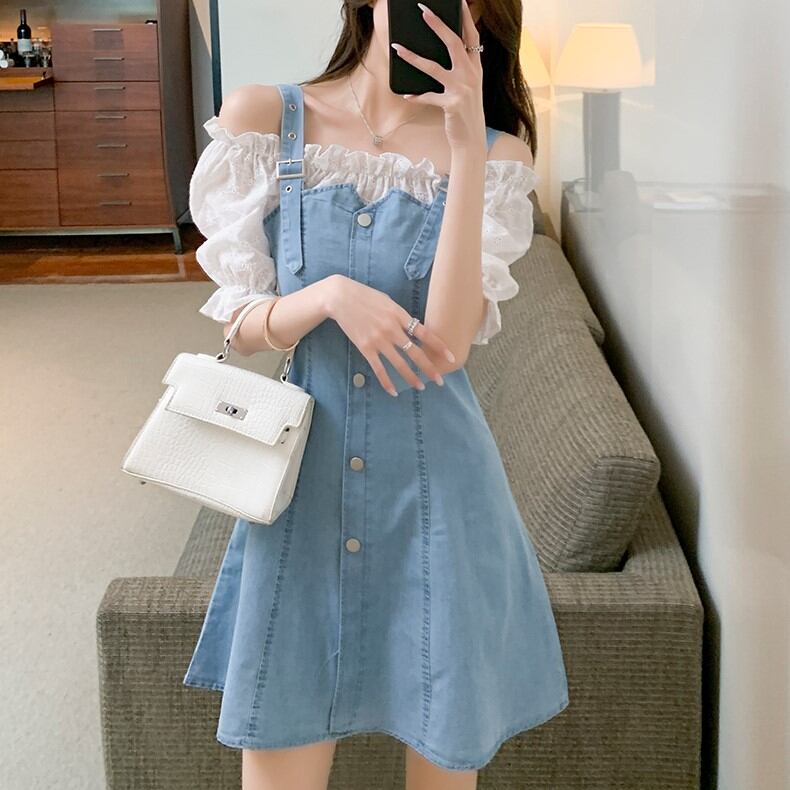 オフショルブラウスドッキングデニムワンピ Sucrier シュクリエ お砂糖みたいに甘くてかわいい 量産型プチプラガーリー服 通販