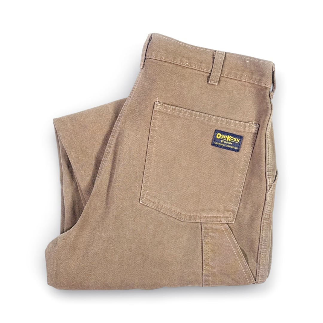 70s オシュコシュ USA製 ヴィンテージ ペインターパンツ ベージュ ブラウン タロン42ジップ OSH KOSH B'GOSH サイズW32相当 古着 EZ0839