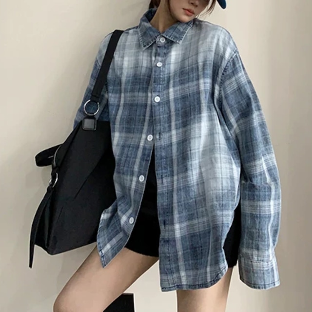 blue faded check shirt　ブルーフェードチェック柄シャツ　J2142