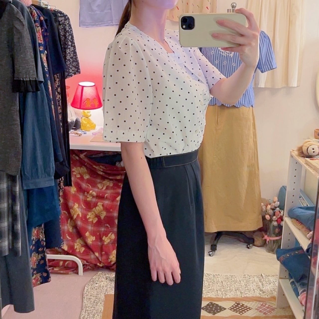 tuck double button dot blouse