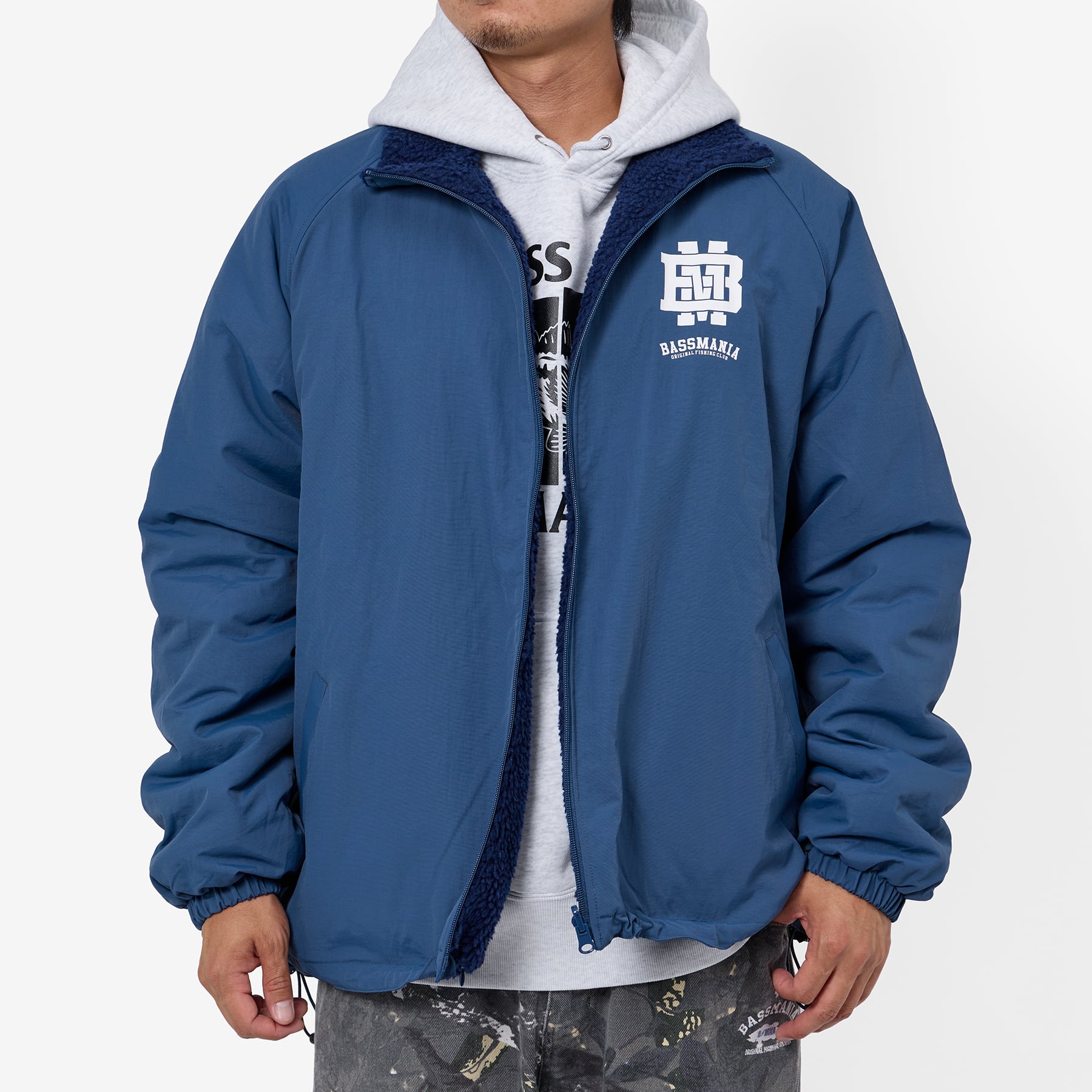 DeepRangebybassmania】 Logo Reversible Boa Jacket［I.BLU/NVY