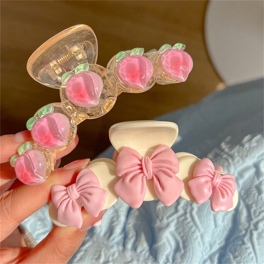送料無料 透明アクリル甘い桃の髪の爪ヘアクリップカチューシャ
