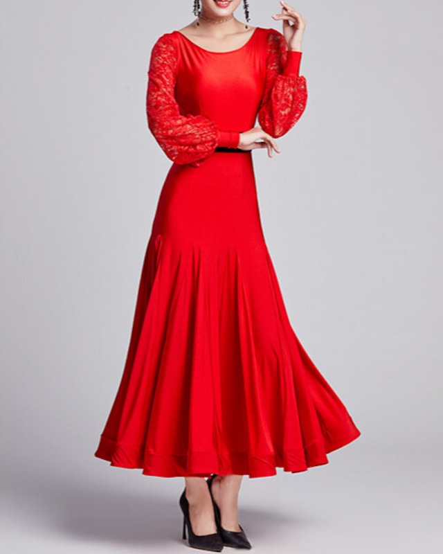 レーススリーブ ウエストマーク フラワーモチーフ ダンスドレス ds1468