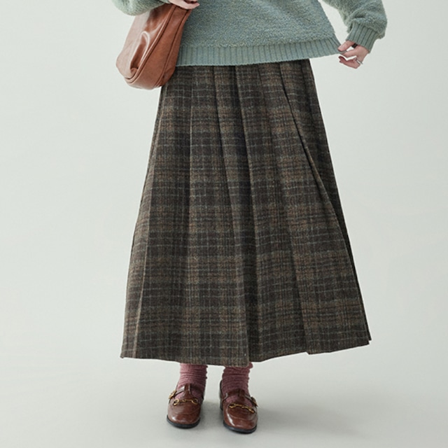 チェック柄ポケット付きハイウエストプリーツスカート M1918