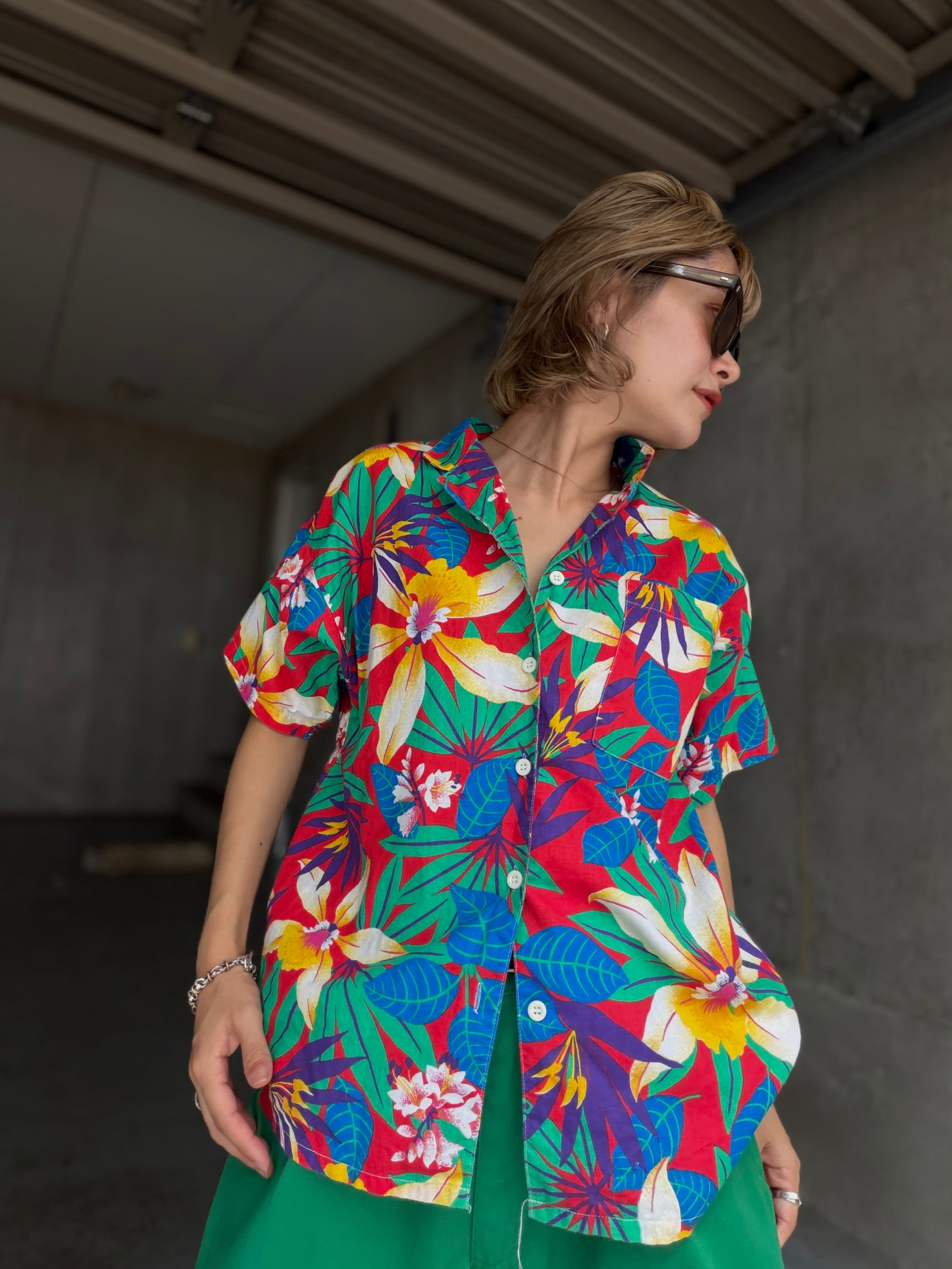 (SH1406)90’s PALMETTO’S Tropical pattern aloha shirt made in Costarica
