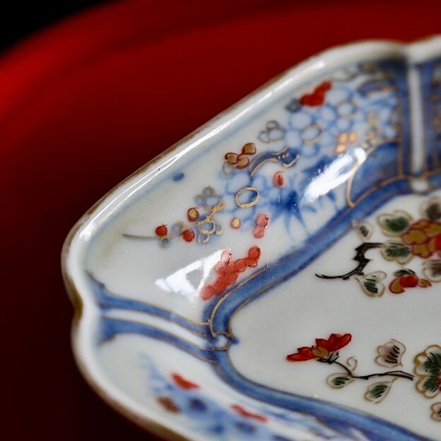 50538】【51139】 大聖寺伊万里 菱皿 菊もよう 牡丹もよう 明治(1枚