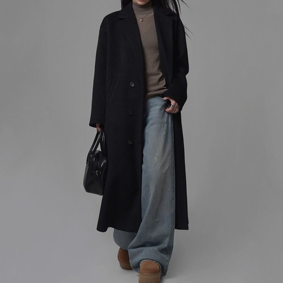 ウールライク ダブルブレスト ロングコート 1color AOJ0021
