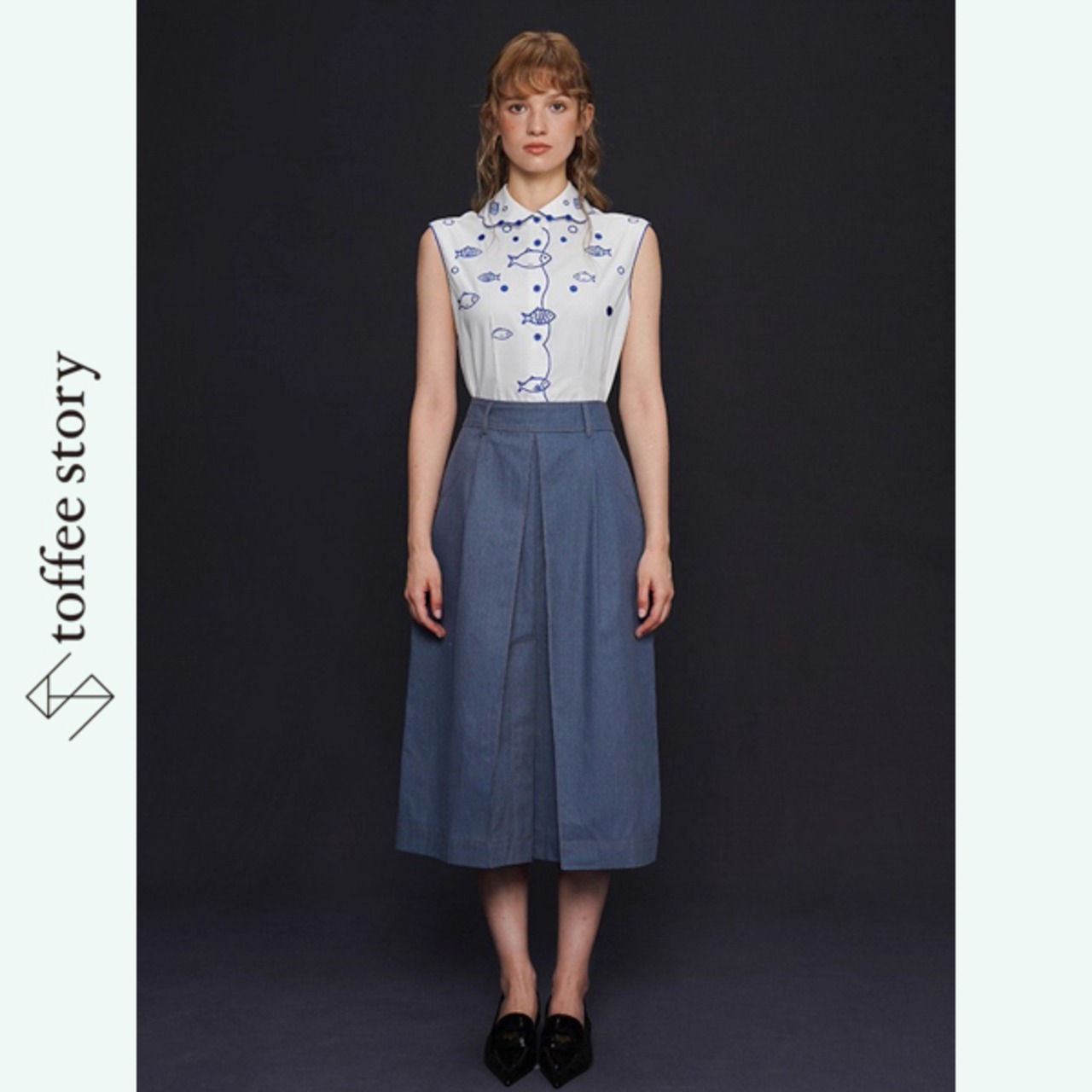 青の静寂をまとうデニムロングスカート 《C0236》