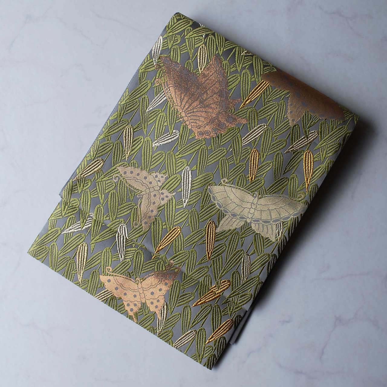 【ふくろ帯】山口美術織物 笹に蝶 ふくろ帯 証紙付き・未使用品