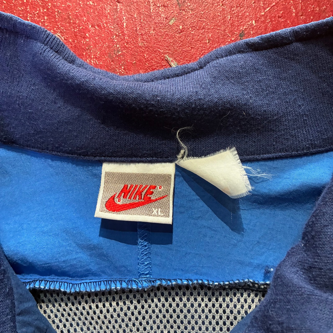 90s 銀タグNIKE ナイロンジャケット　水色×ネイビー　ドローコード　ナイキ