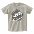 ねこあつめ　電車柄Tシャツ（グレー）