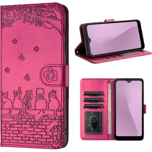 Arrows We F-51B ケース 手帳型 人気 シンプル F-51B FCG01 ケース 手帳型 携帯カバー スマホケース おしゃれ fcg01 手帳型ケース かわいい猫と美しい桜柄 Arrows We ケース 手帳型 PUレザー 本革 耐衝撃 Fujitsu用 ArrowsWe ケース アローズ WE F-51B カバー カード収納 マグネット式 スタンド機能 5.7インチ ローズレッド 2118