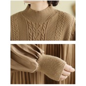 ケーブル編み プリーツ切替 トップス  60051