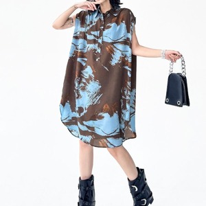 TIE DYE SLEEVELESS RELAXED MIDI SHIRT DRESS M-17170