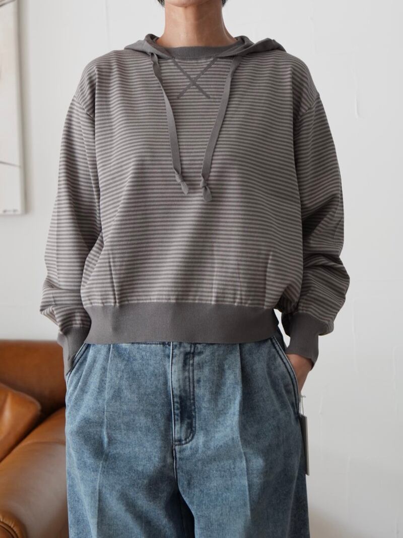 【SALE】ayane /アヤン ボーダーフーディニット 896136 (グレー、ネイビー)