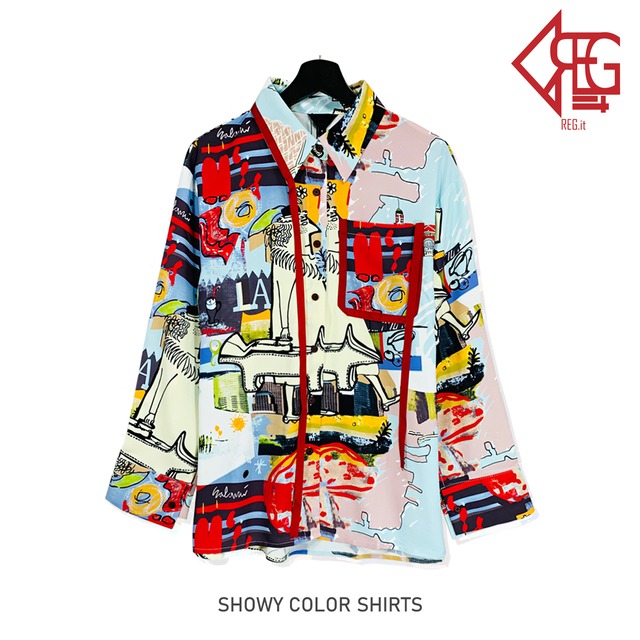 【REGIT】【即納】SHOWY COLOR SHIRTS 韓国ファッション ユニーク 個性的 ユニークなシャツ シャツ カラフルなシャツ 韓国服 ロングシャツ おしゃれ かわいい