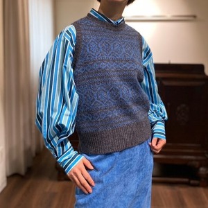 jacquard knit vest blue/gray