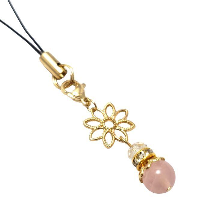 ローズクォーツ クリスタル 天然石 携帯ストラップ パワーストーン ストラップ 紅水晶 水晶 ピンク 透明 スマホ お守り プレゼント ラッピング無料 メール便 送料無料 恋愛運 花 アクセサリー