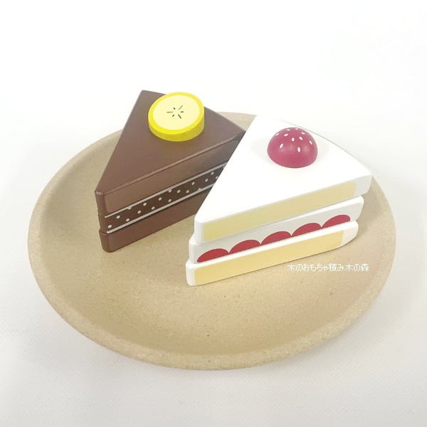 エドインター 木のままごと チョコバナナケーキ/いちごのショートケーキ 3歳〜 ままごと遊び 天然木